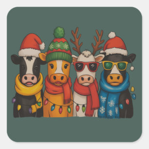 Kerst Koe Liefhebber Boerderij Kerstman Schotse Ho Vierkante Sticker
