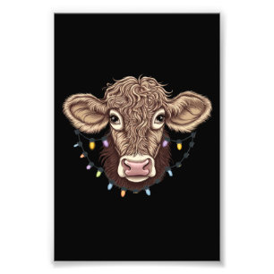Kerst Koe Liefhebber Lichten Boerderij Boer Xmas Foto Afdruk