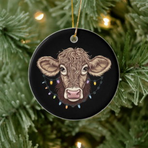 Kerst Koe Liefhebber Lichten Boerderij Boer Xmas Keramisch Ornament
