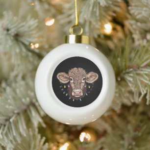 Kerst Koe Liefhebber Lichtjes Boerderij Boer Xmas Keramische Bal Ornament