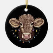 Kerst Koe Lover Lights Boerderij Boer Xmas Keramisch Ornament (Voorkant)