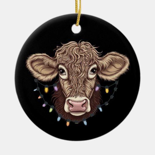 Kerst Koe Lover Lights Boerderij Boer Xmas Keramisch Ornament (Voorkant)