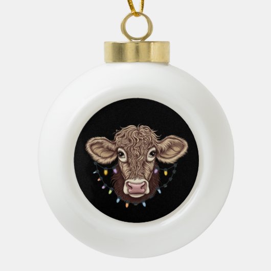 Kerst Koe Lover Lights Boerderij Boer Xmas Keramische Bal Ornament (Voorkant)