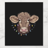 Kerst Koe Lover Lights Boerderij Boer Xmas Wijn Etiket (Enkel label)