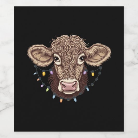 Kerst Koe Lover Lights Boerderij Boer Xmas Wijn Etiket (Enkel label)