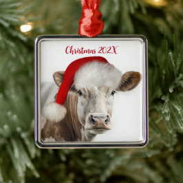 Kerst Koe met Santa Hat Metalen Ornament