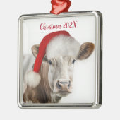 Kerst Koe met Santa Hat Metalen Ornament (Links)