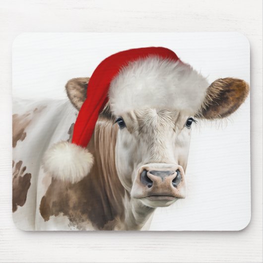 Kerst Koe met Santa Hat Muismat (Voorkant)