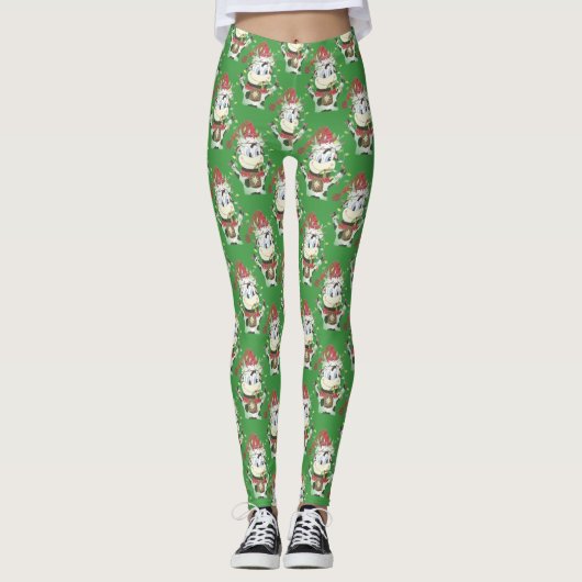 Kerst koe patroon groene leggings (Voorkant)