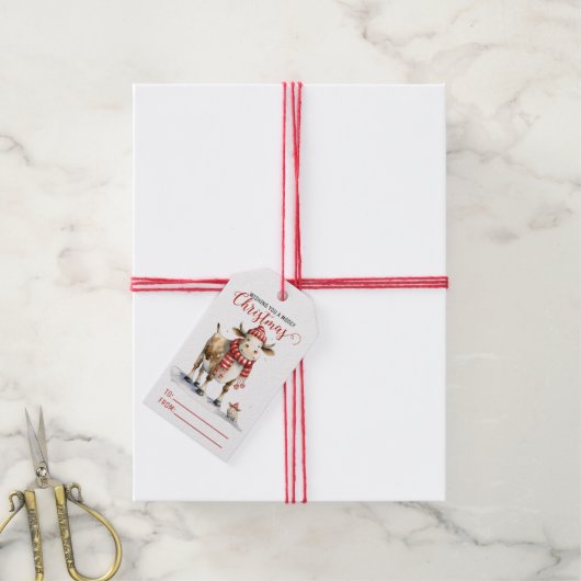 Kerst Koe Pun Cadeaulabel (Met Touw)