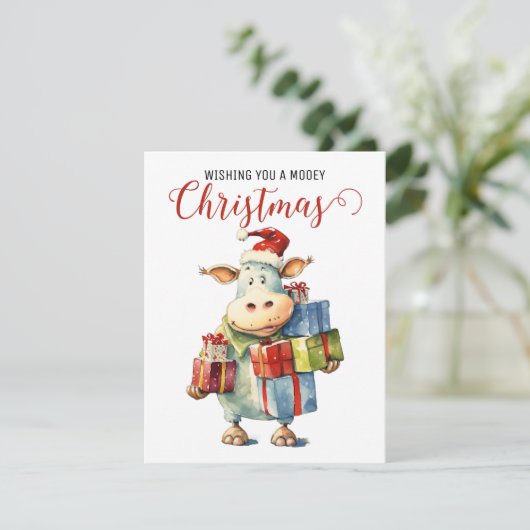 Kerst Koe Pun Feestdagenkaart (Staand voorkant)