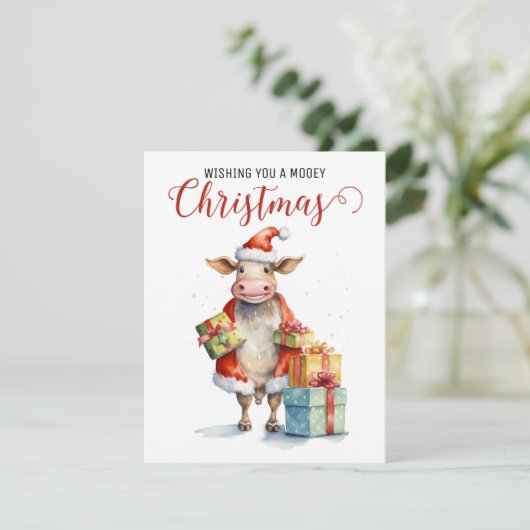 Kerst Koe Pun Feestdagenkaart (Staand voorkant)