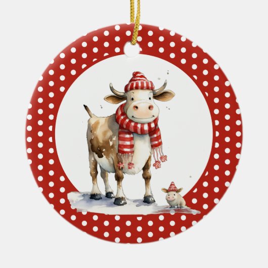 Kerst Koe Pun Keramisch Ornament (Voorkant)