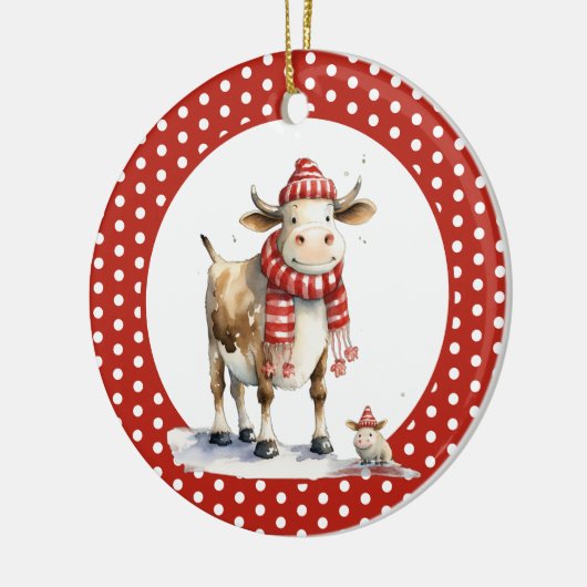 Kerst Koe Pun Keramisch Ornament (Links)