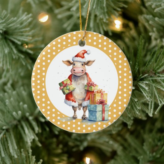 Kerst Koe Pun Keramisch Ornament (Boom)