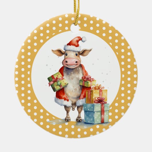 Kerst Koe Pun Keramisch Ornament (Voorkant)