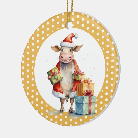 Kerst Koe Pun Keramisch Ornament (Links)
