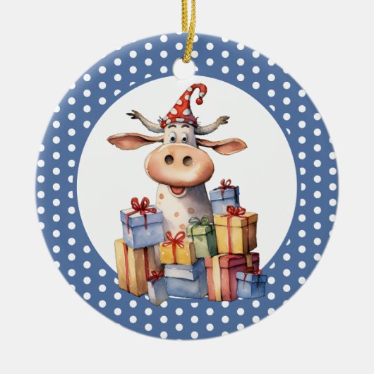 Kerst Koe Pun Keramisch Ornament (Voorkant)