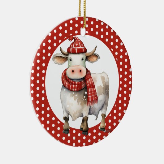 Kerst Koe Pun Keramisch Ornament (Rechts)