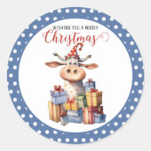 Kerst Koe Pun Ronde Sticker (Voorkant)