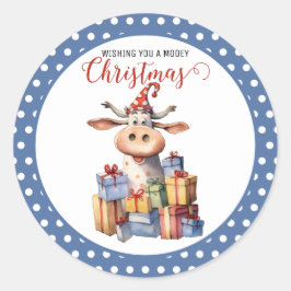 Kerst Koe Pun Ronde Sticker