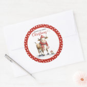 Kerst Koe Pun Ronde Sticker (Envelop)