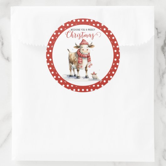 Kerst Koe Pun Ronde Sticker (Tas)