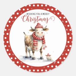Kerst Koe Pun Ronde Sticker