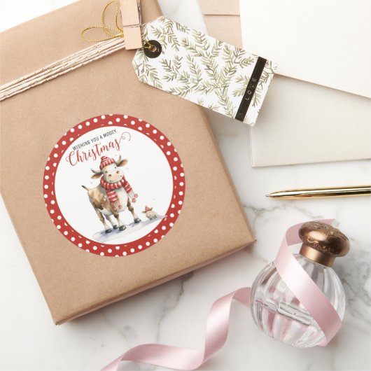 Kerst Koe Pun Ronde Sticker (Geschenken)