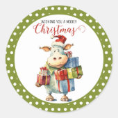 Kerst Koe Pun Ronde Sticker (Voorkant)