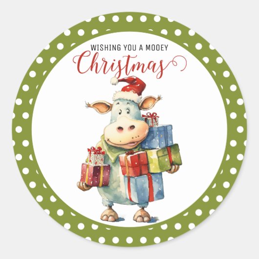 Kerst Koe Pun Ronde Sticker (Voorkant)