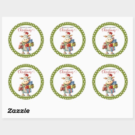 Kerst Koe Pun Ronde Sticker (Vel)
