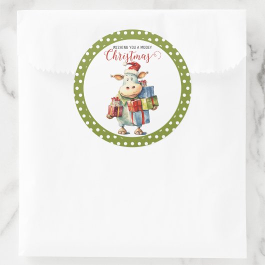 Kerst Koe Pun Ronde Sticker (Tas)