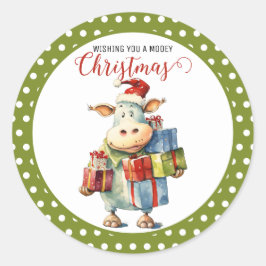 Kerst Koe Pun Ronde Sticker