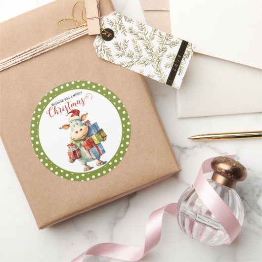 Kerst Koe Pun Ronde Sticker (Geschenken)