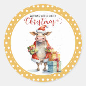 Kerst Koe Pun Ronde Sticker (Voorkant)
