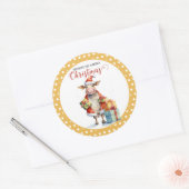 Kerst Koe Pun Ronde Sticker (Envelop)
