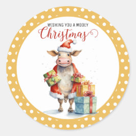 Kerst Koe Pun Ronde Sticker