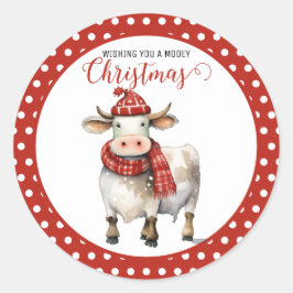 Kerst Koe Pun Ronde Sticker