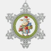 Kerst Koe Pun Tin Sneeuwvlok Ornament (Voorkant)