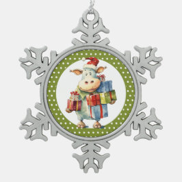 Kerst Koe Pun Tin Sneeuwvlok Ornament
