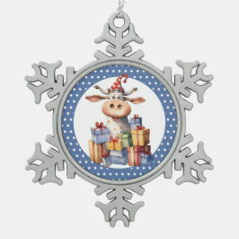 Kerst Koe Pun Tin Sneeuwvlok Ornament