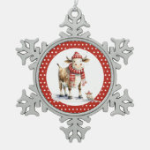 Kerst Koe Pun Tin Sneeuwvlok Ornament (Voorkant)