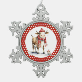 Kerst Koe Pun Tin Sneeuwvlok Ornament