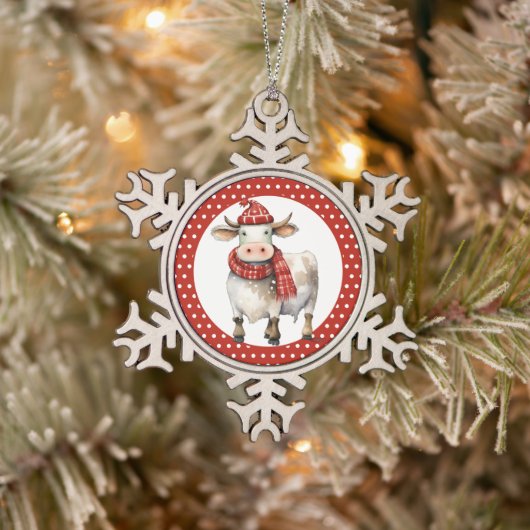 Kerst Koe Pun Tin Sneeuwvlok Ornament (Boom)