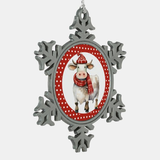 Kerst Koe Pun Tin Sneeuwvlok Ornament (Links)