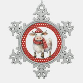 Kerst Koe Pun Tin Sneeuwvlok Ornament