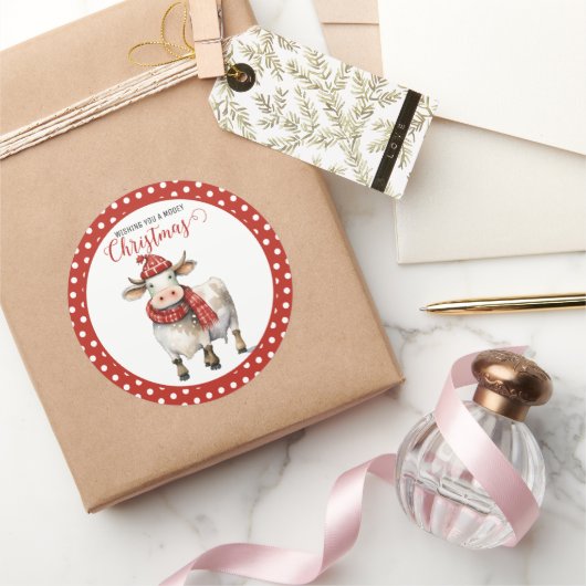 Kerst Koe Puns  Ronde Sticker (Geschenken)