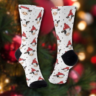 Kerst Koe Santa Schattig Rood Zwart en Wit Sokken