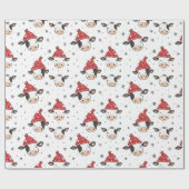 Kerst Koe Santa Schattige Rood Zwart-Wit Cadeaupapier (Vlak)